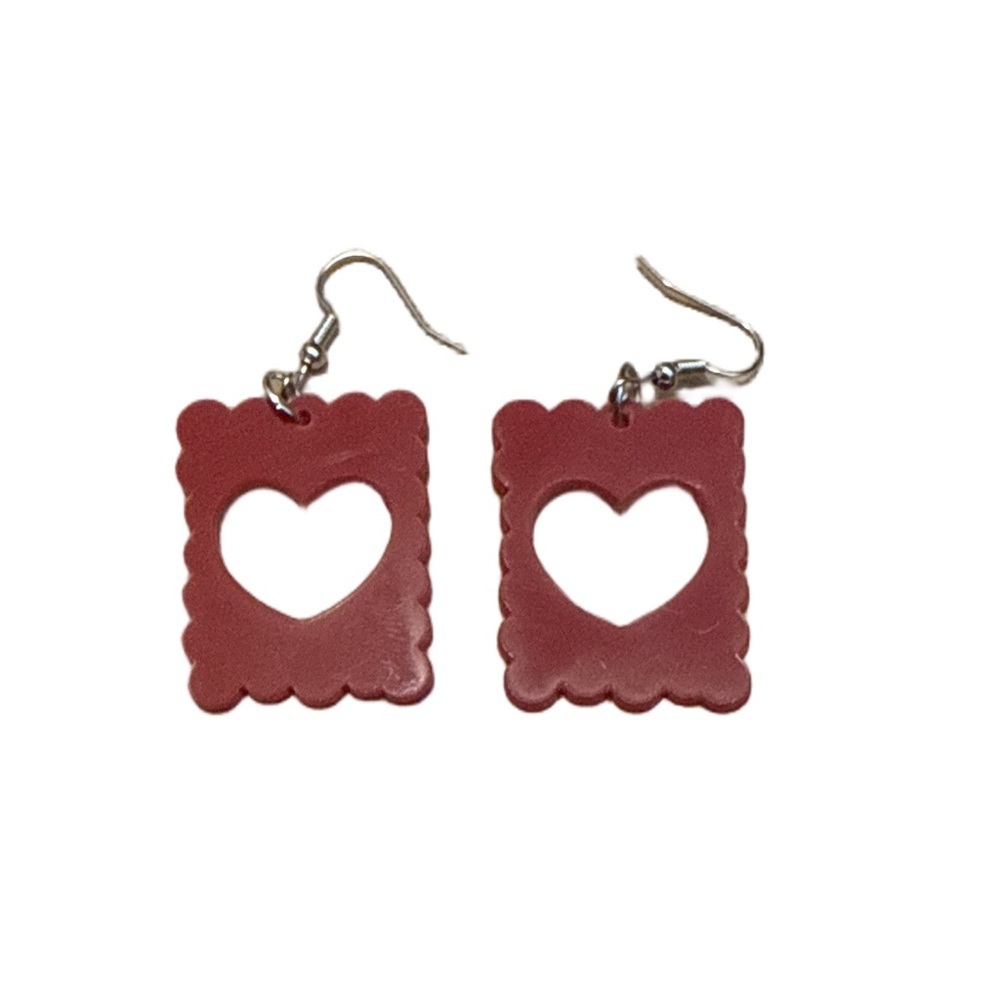Heart Cutout Red Earrings
